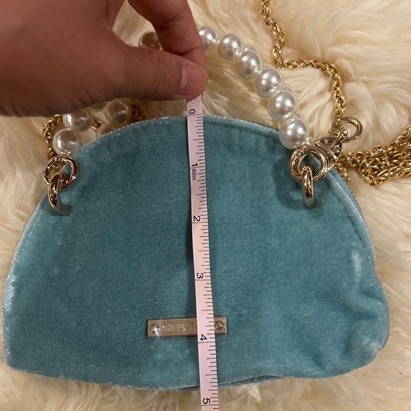 Miu Miu blue mini velvet pouch with pearl handle & Crossbody chain - Picture 10 of 13
